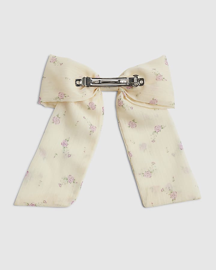 Girls Beige Floral Bow