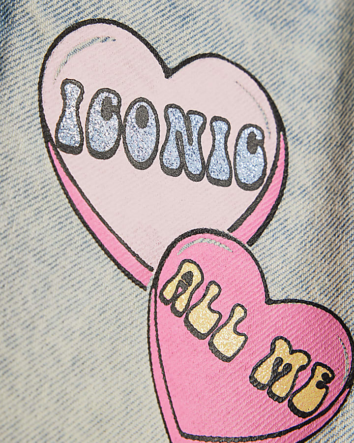 Mini Girls Love Heart Graffiti Straight Jeans