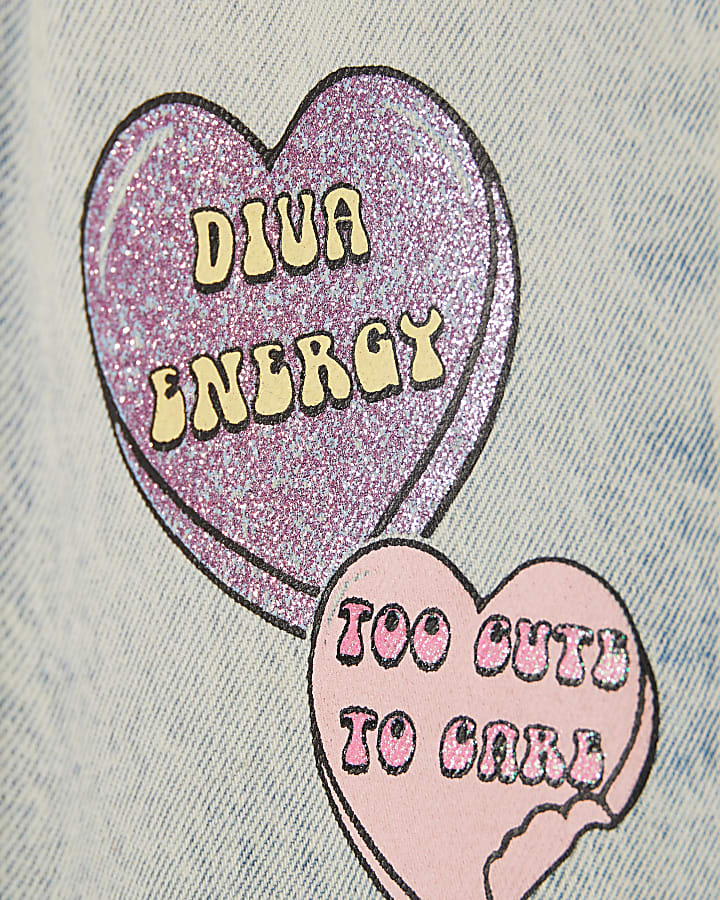 Mini Girls Love Heart Graffiti Straight Jeans