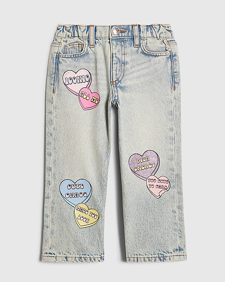 Mini Girls Love Heart Graffiti Straight Jeans