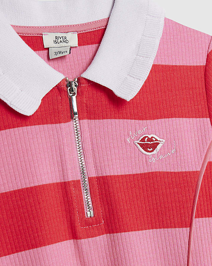 Girls Pink Stripe Polo Dress