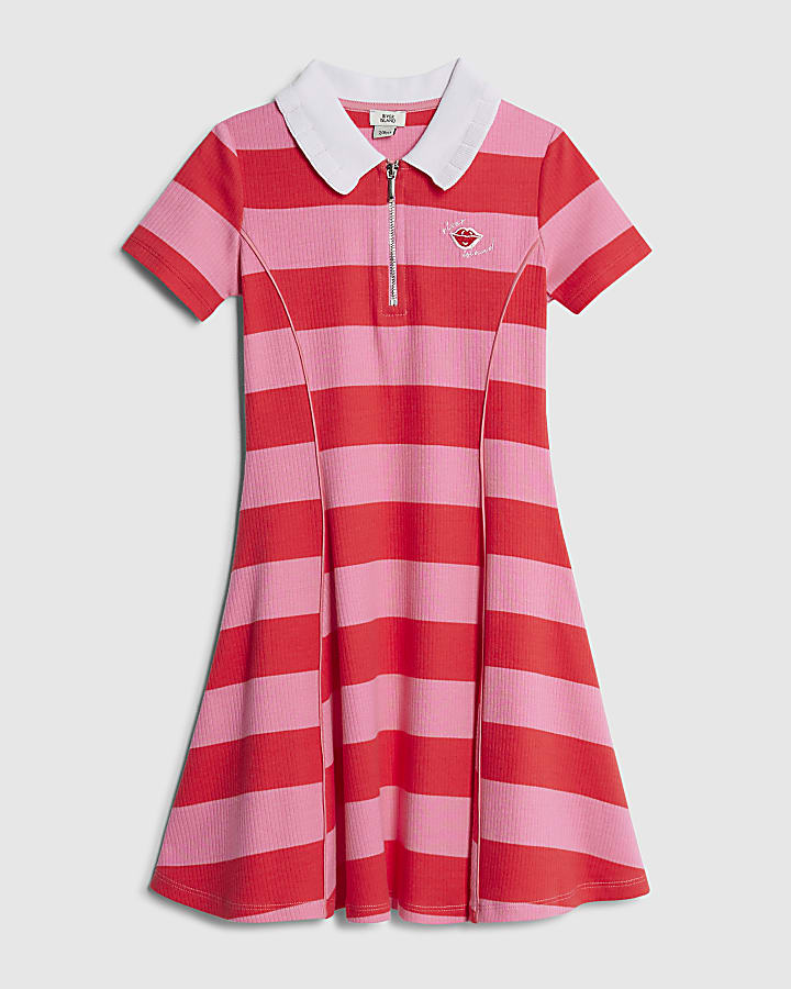 Girls Pink Stripe Polo Dress
