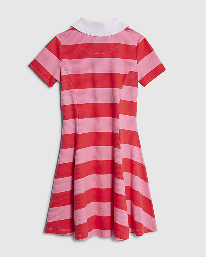 Girls Pink Stripe Polo Dress