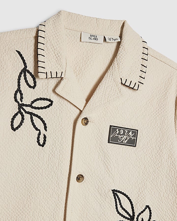 Mini Boys Beige Embroidered Swim Set