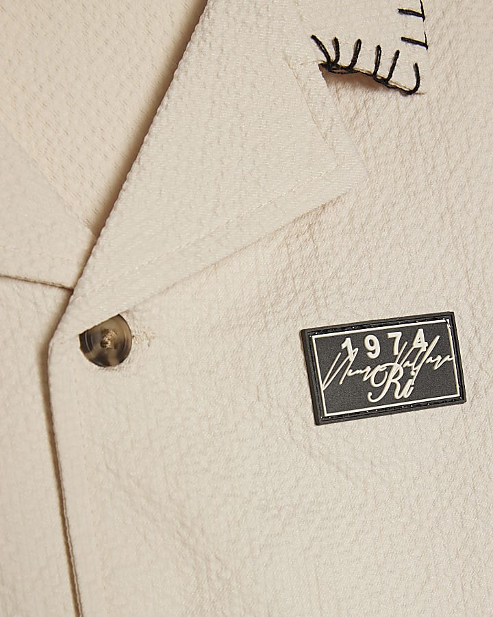 Boys Beige Embroidered Swim Set