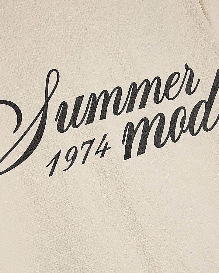 Boys Beige Embroidered Swim Set