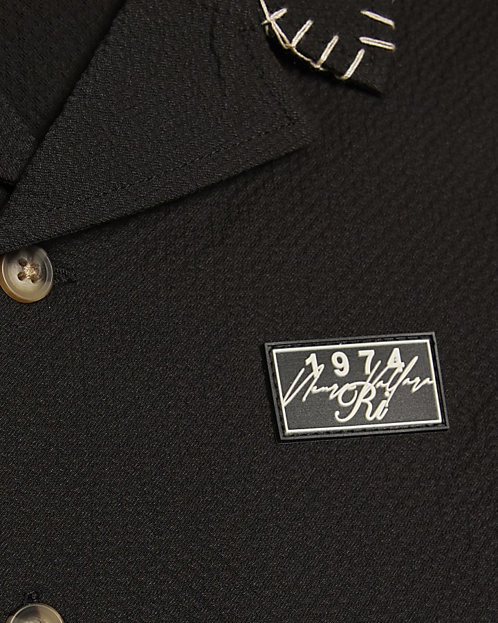 Boys Black Embroidered Swim Set