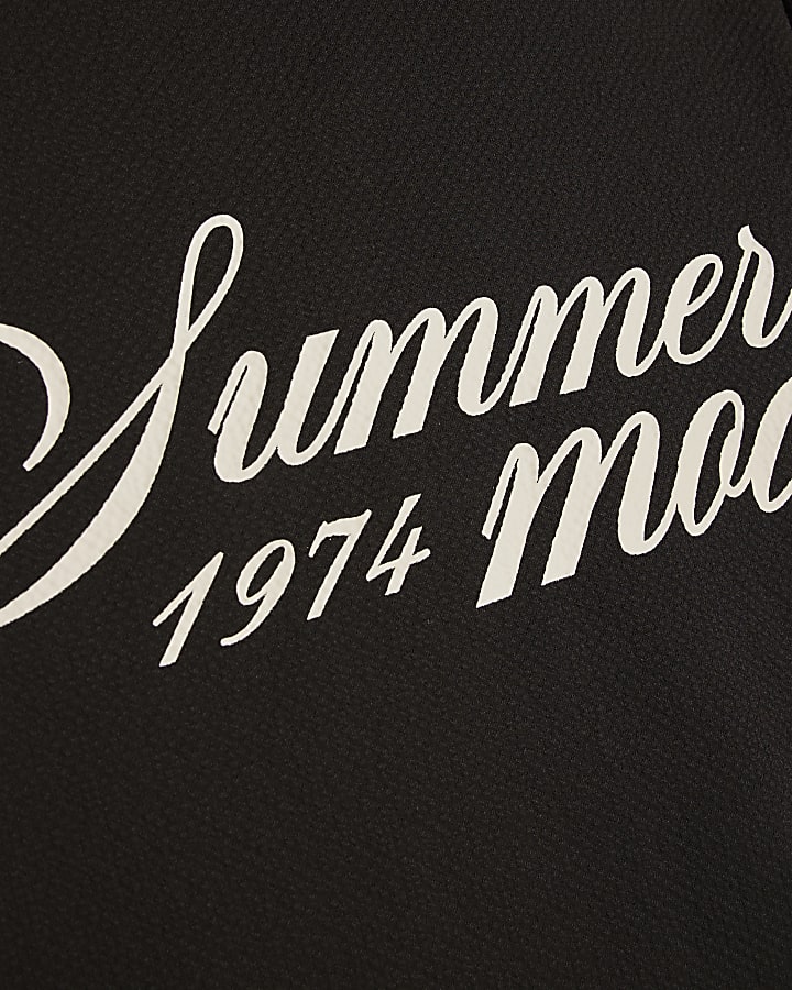 Boys Black Embroidered Swim Set