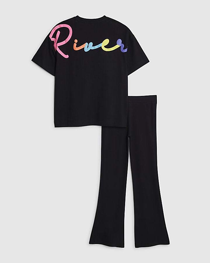 Girls Black River T-Shirt And Leggings Set