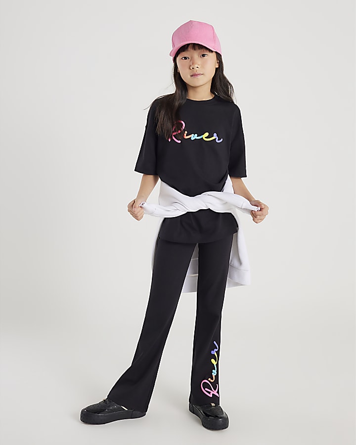 Girls Black River T-Shirt And Leggings Set