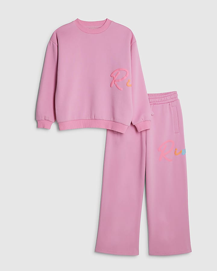 Girls Pink River Sweatshirt And Joggers Set