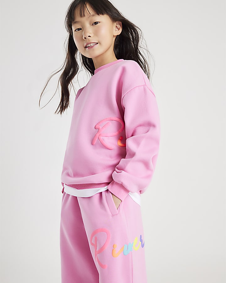 Girls Pink River Sweatshirt And Joggers Set