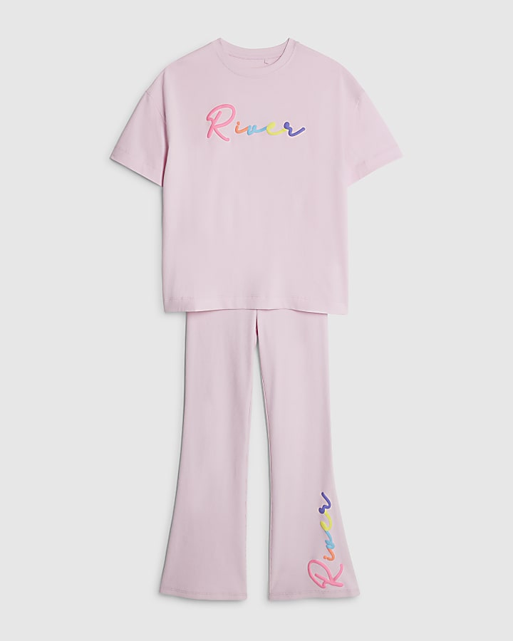 Girls Pink River T-Shirt And Trousers Set