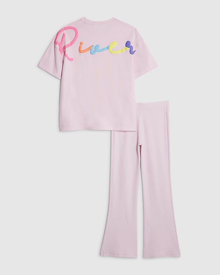 Girls Pink River T-Shirt And Trousers Set