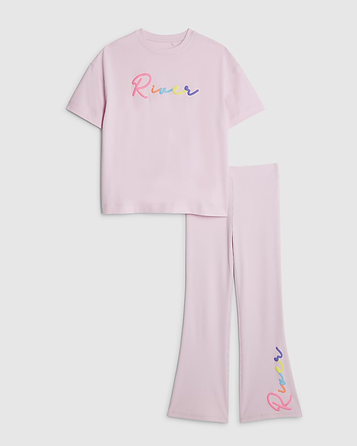 Girls Pink River T-Shirt And Trousers Set