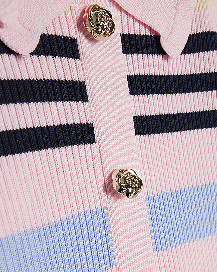 Mini Girls Pink Stripe Polo Shirt Set
