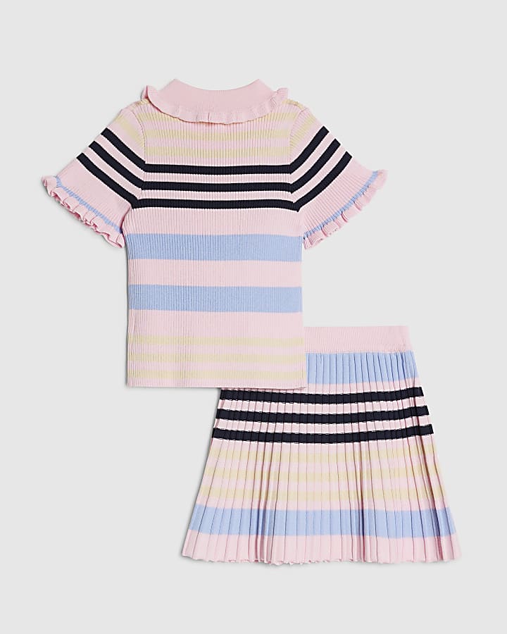 Mini Girls Pink Stripe Polo Shirt Set