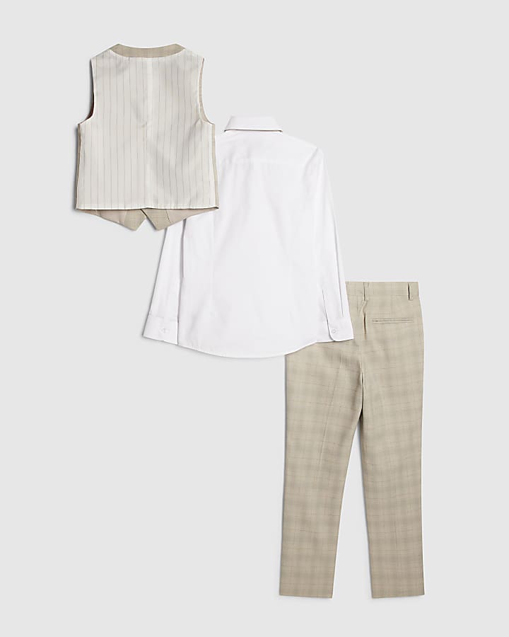 Boys Beige Check Waistcoat 4 Piece Set
