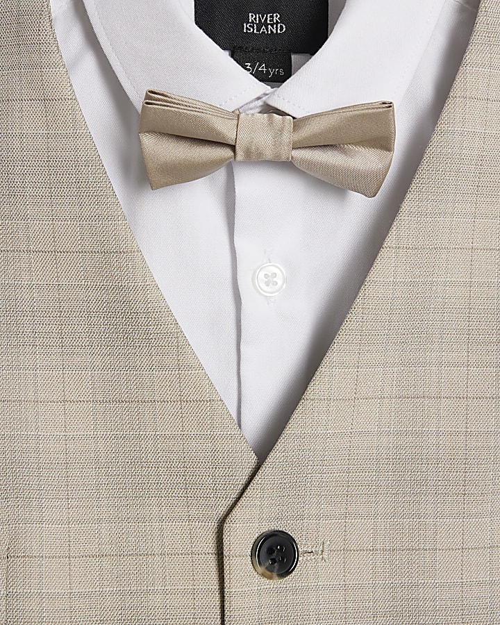 Mini Boys Beige Check Waistcoat 4 Piece Set