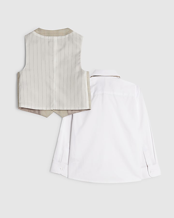 Boys Beige Check Waistcoat 3 Piece Set