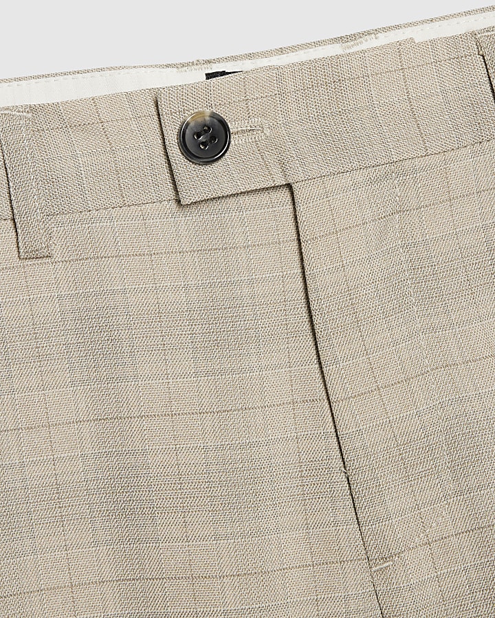 Boys Beige Tailored Check Suit Trousers