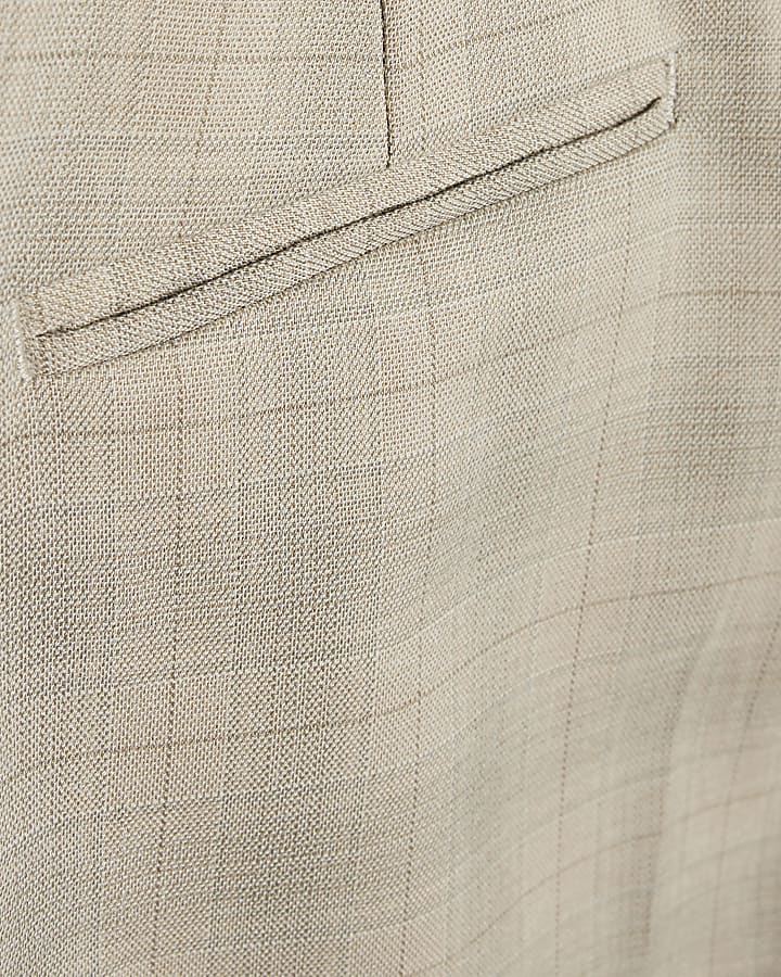 Boys Beige Tailored Check Suit Trousers