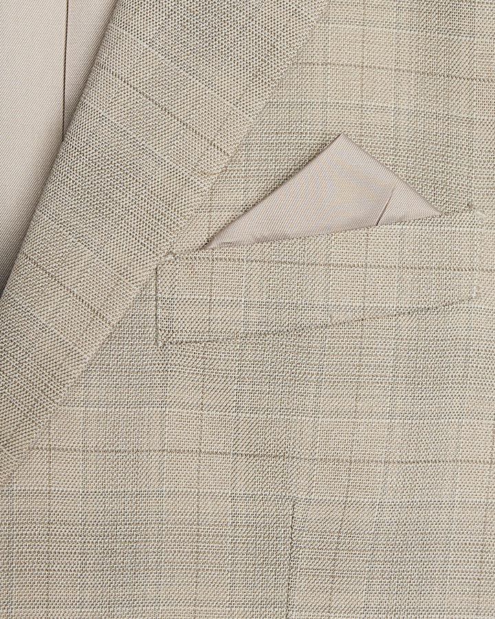 Boys Beige Check Tailored Suit Jacket