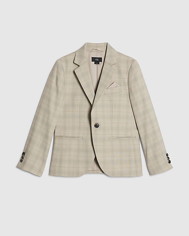 Boys Beige Check Tailored Suit Jacket