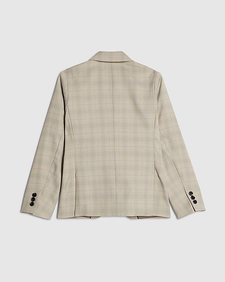 Boys Beige Check Tailored Suit Jacket