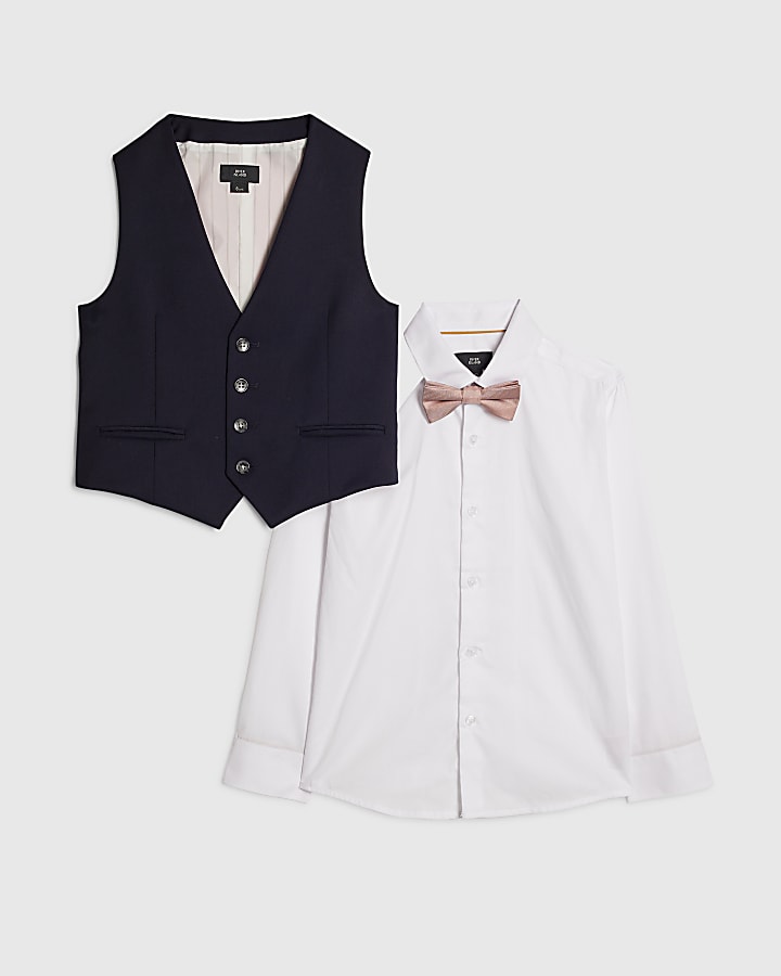 Boys Navy Tailored Waistcoat 3 Piece Set