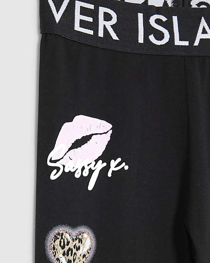 Girls Black Brooklyn Lips Leggings