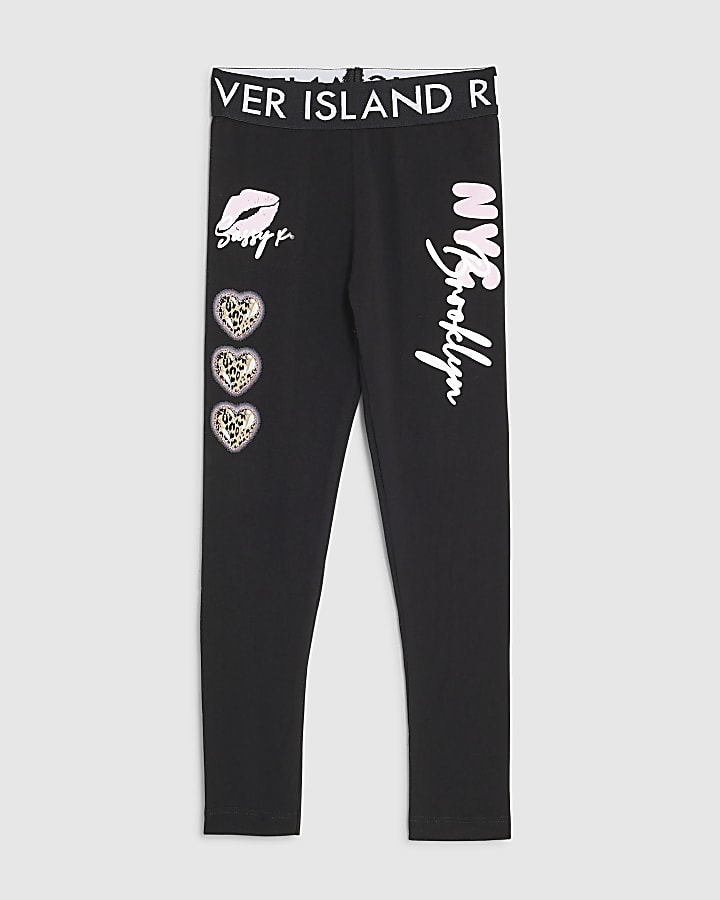 Girls Black Brooklyn Lips Leggings