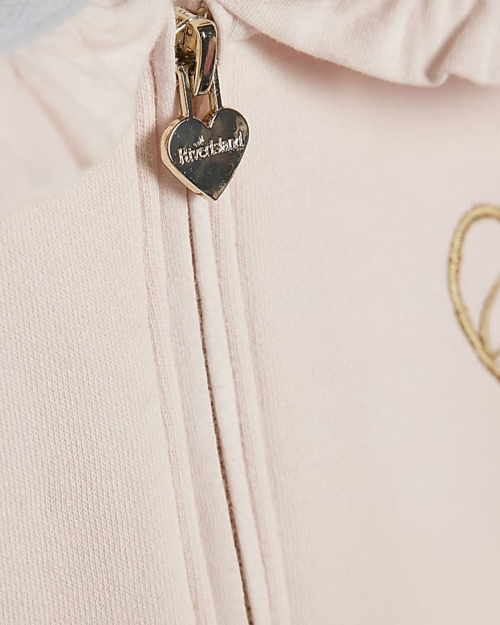 Girls Pink Collared Sweatshirt Set