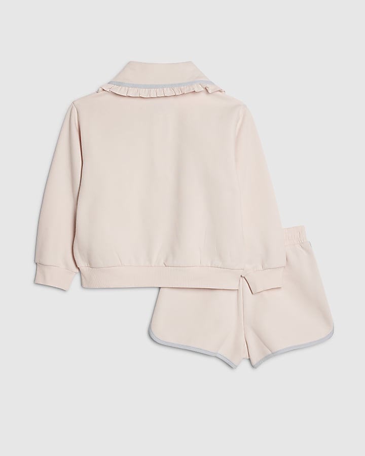 Girls Pink Collared Sweatshirt Set