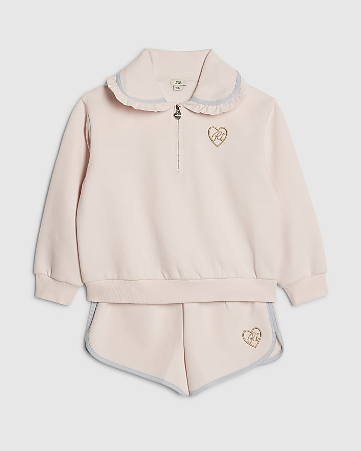 Girls Pink Collared Sweatshirt Set