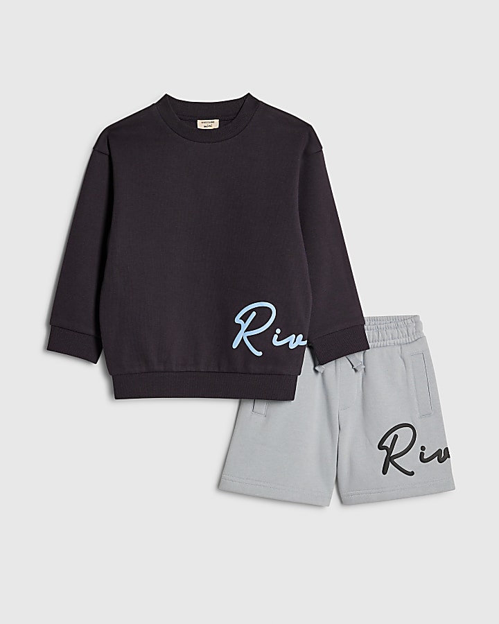 Mini Boys Navy River Sweatshirt Set