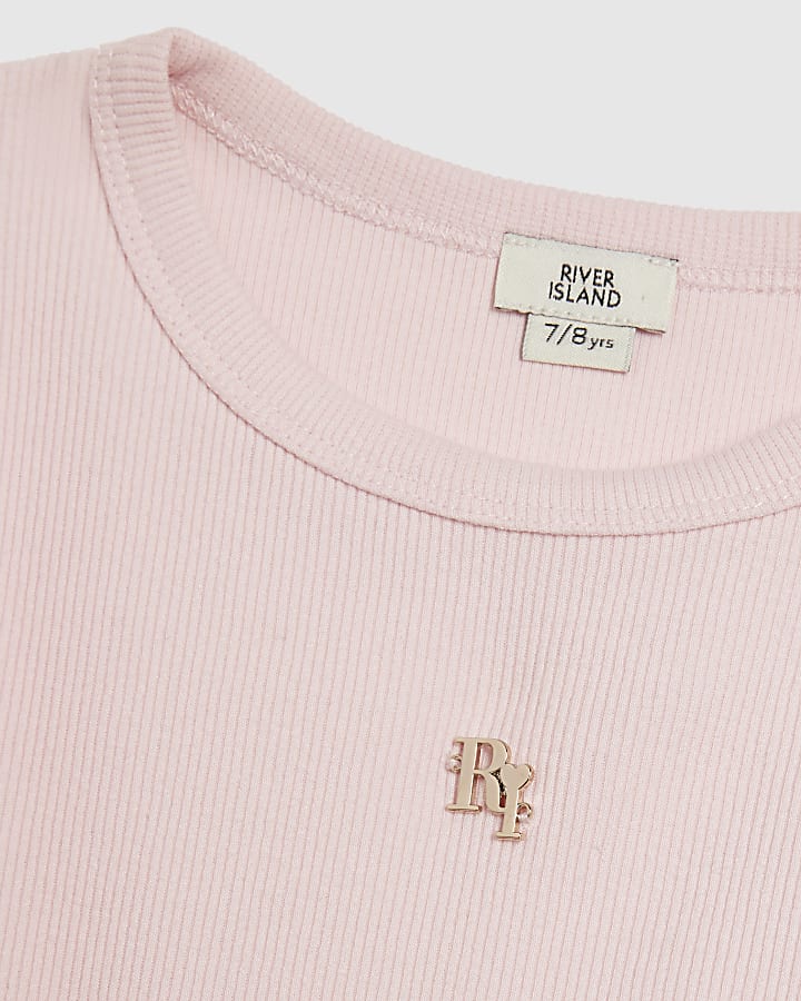 Girls Pink 3D Bow Ribbed Top