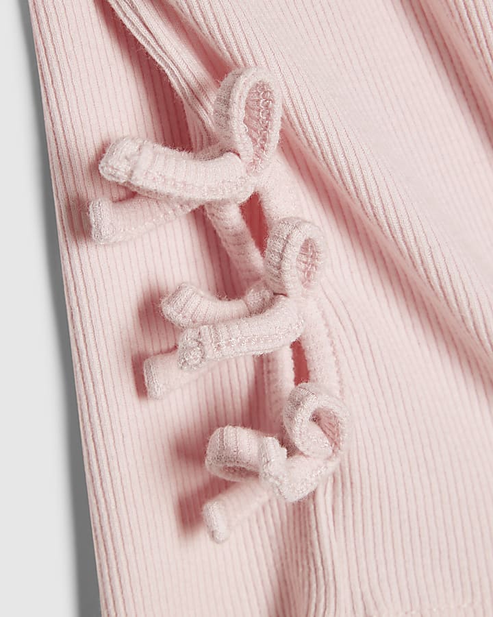 Girls Pink 3D Bow Ribbed Top