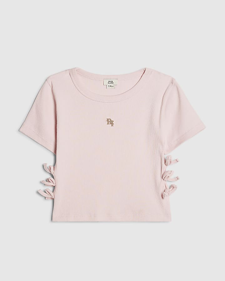 Girls Pink 3D Bow Ribbed Top