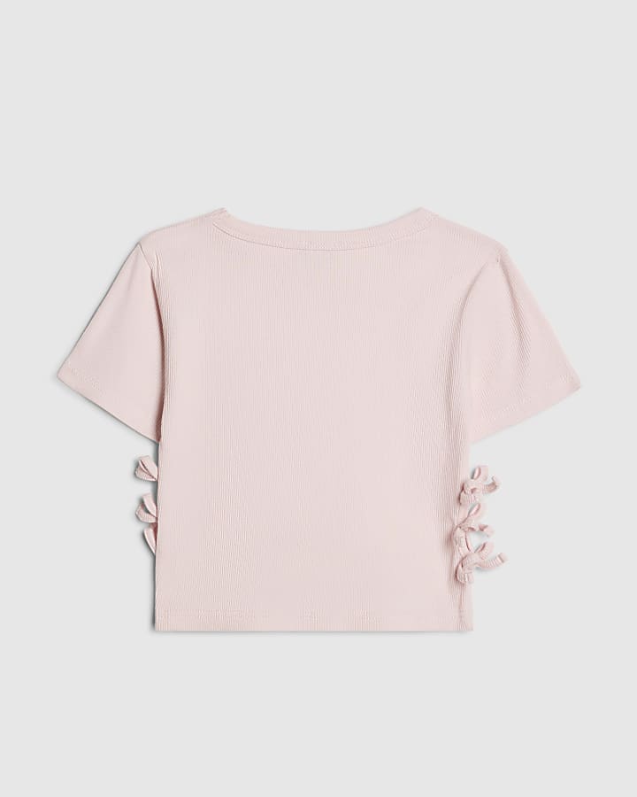 Girls Pink 3D Bow Ribbed Top