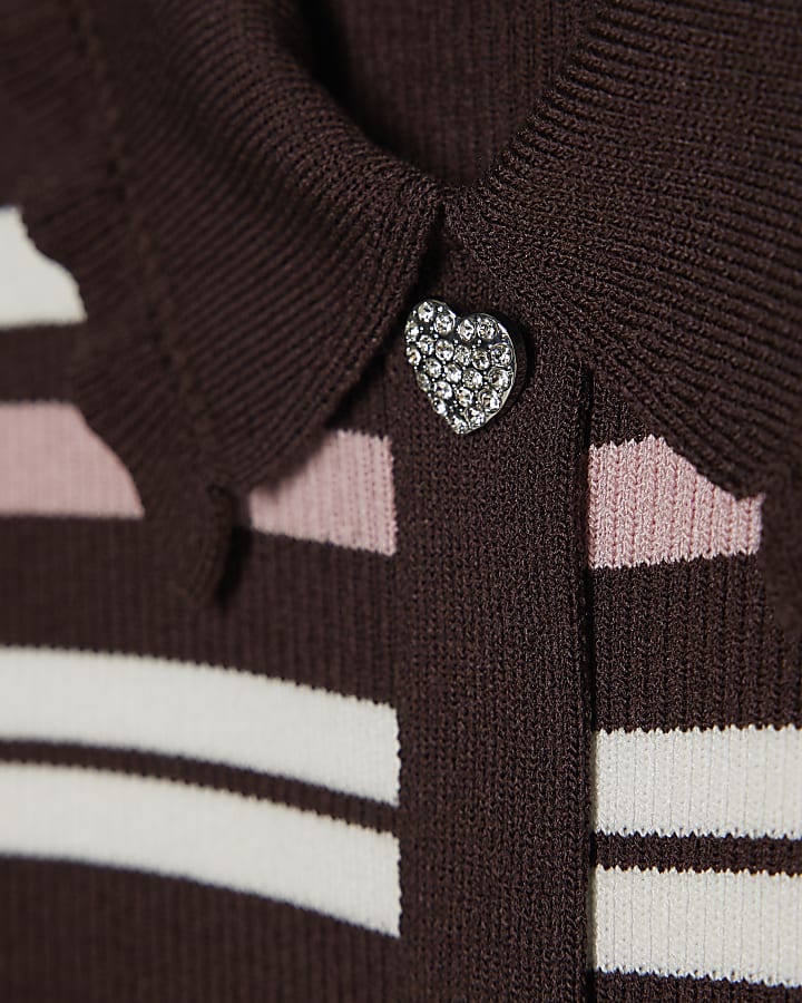 Girls Brown Stripe Polo Dress