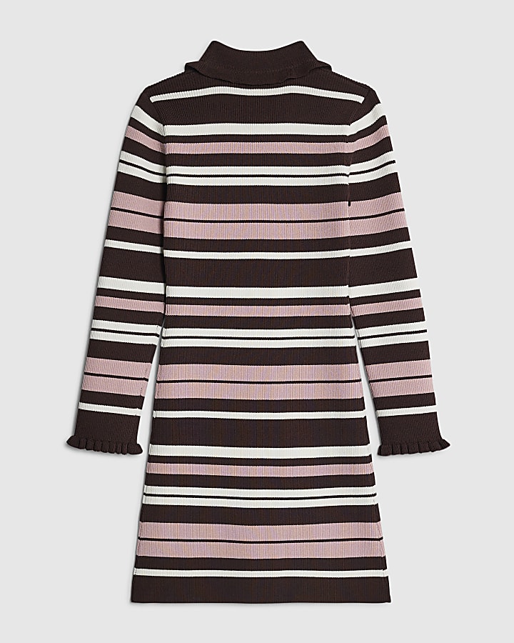 Girls Brown Stripe Polo Dress