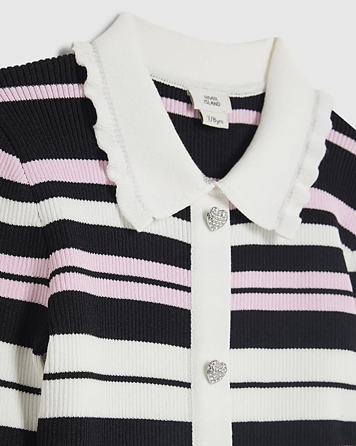 Girls Black Stripe Polo Dress