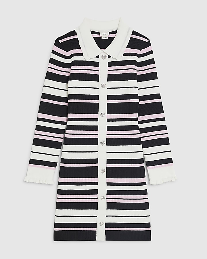 Girls Black Stripe Polo Dress