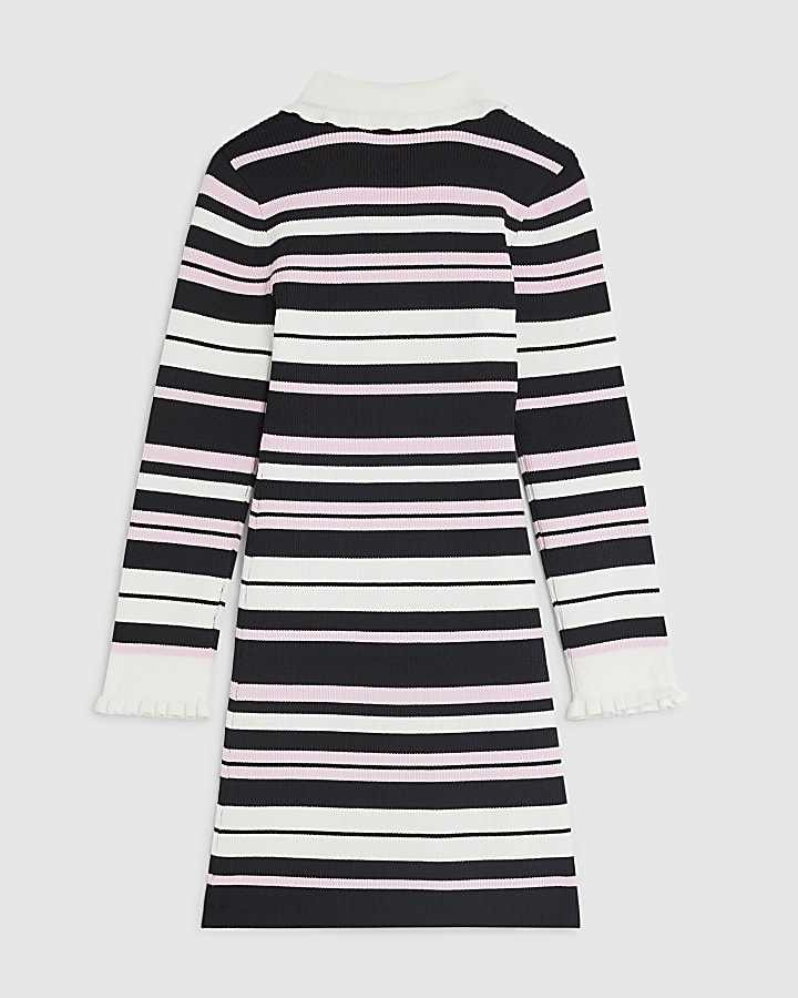 Girls Black Stripe Polo Dress