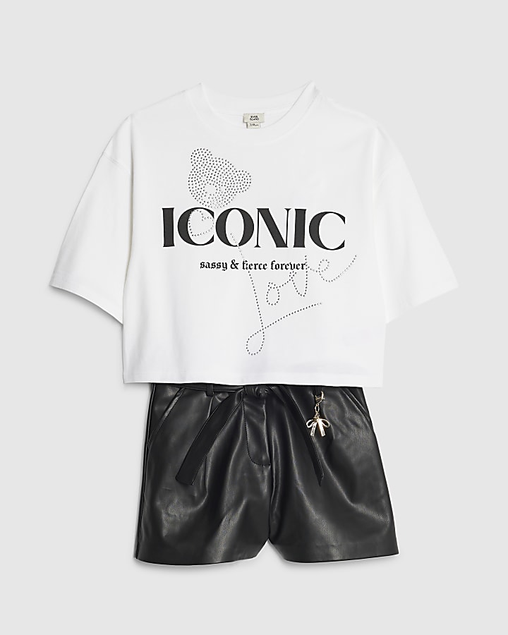 Girls White Iconic T-Shirt And Shorts Set