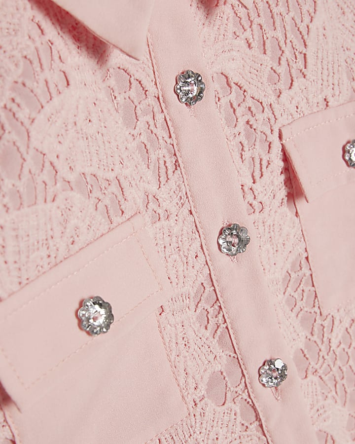 Mini Girls Pink Lace Blouse And Shorts Set