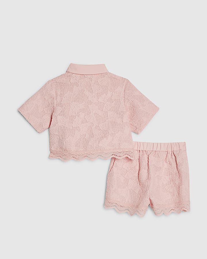 Mini Girls Pink Lace Blouse And Shorts Set
