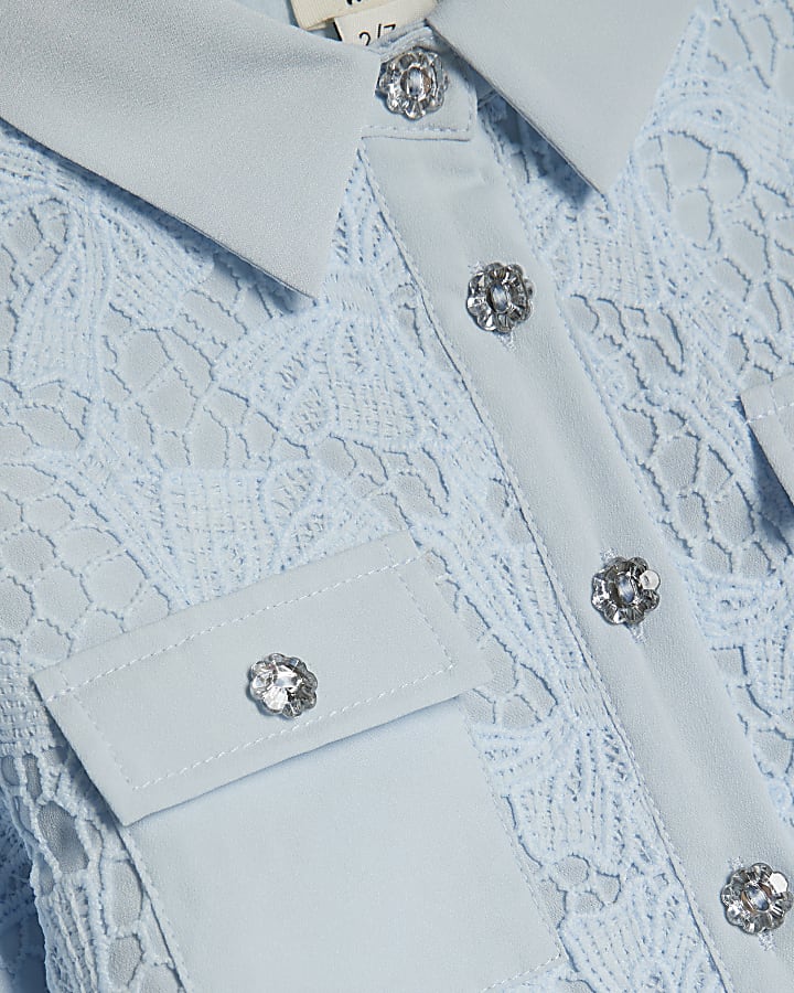 Mini Girls Blue Lace Blouse And Shorts Set