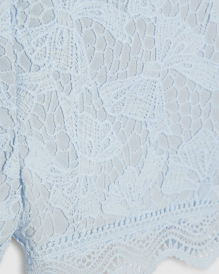 Mini Girls Blue Lace Blouse And Shorts Set